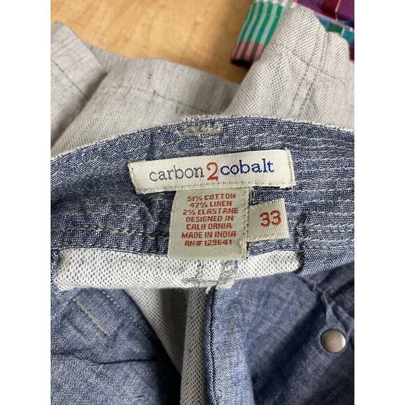 Carbon 2 Cobalt Panache Shorts Linen Blend 33" waist Light Blue Casual Cargo - Picture 5 of 5